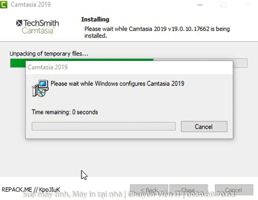 Đợi phần mềm Camtasia 2019 Full Crack cài đặt hoàn tất