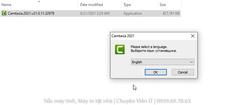 chạy phần mềm Camtasia 2021 sau đó nhấn OK