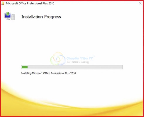 Đợi 5-10 phút để phần mềm Office 2010 tự động cài đặt