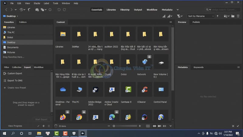 Giao diện của phần mềm Adobe Bridge 2022