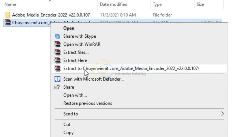 Giải nén phần mềm Adobe Media Encoder 2022