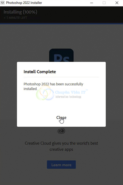 Hoàn tất cài đặt phần mềm Adobe Photoshop CC 2022