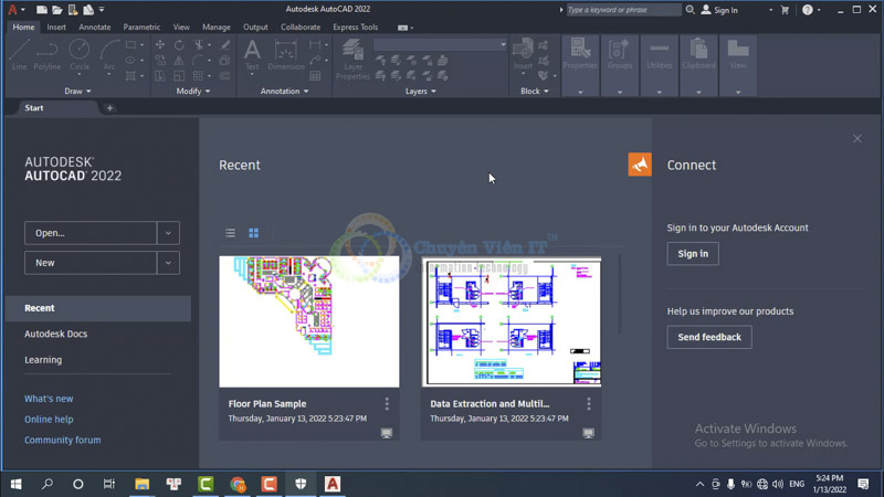 Giao diện phần mềm Autocad 2022