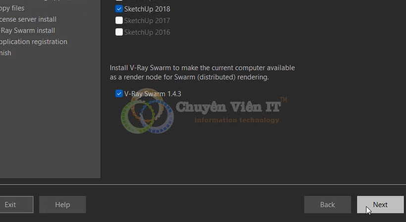 Chọn Next để cài đặt Vray 4 cho SketchUp 2018.