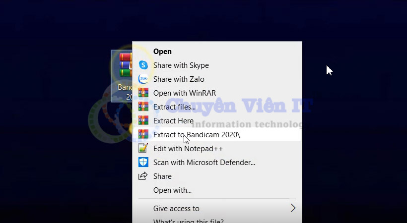 Giải nén file cài đặt Bandicam 2020.