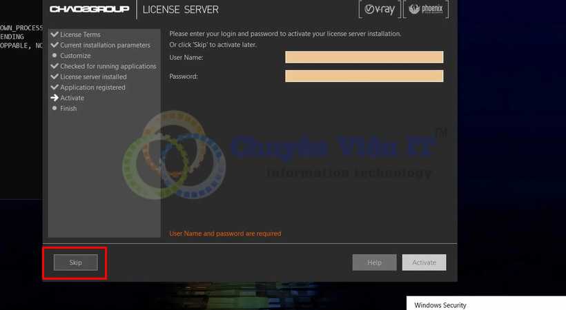 Chọn Skip hoàn thành cài Vray for maya 2017.