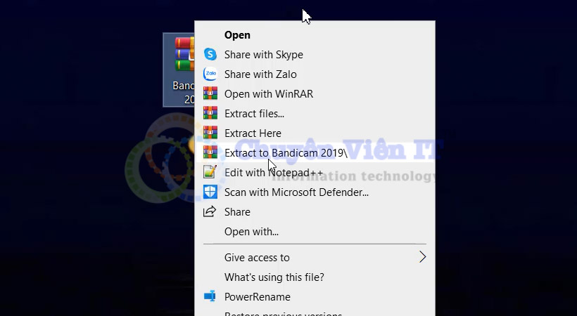 Tiến hành giải nén file cài đặt Bandicam 2019.