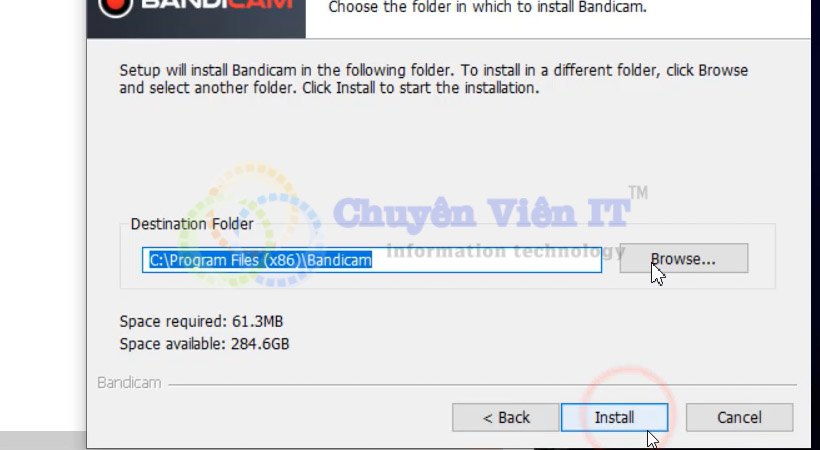 Tiến hành chọn Install Bandicam 2019.