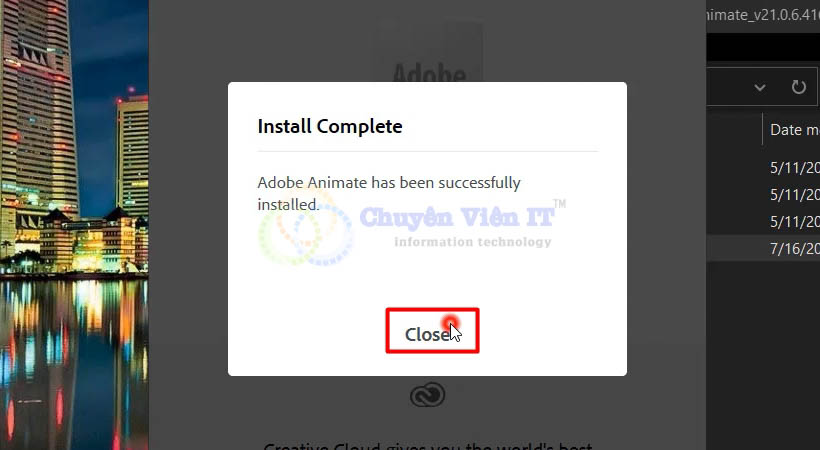 Chọn Close