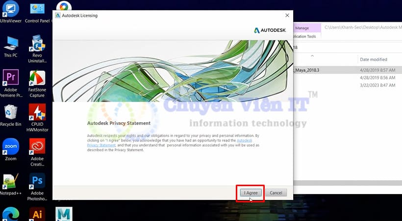 Tiến hành chọn I Agree để tiếp tục cài đặt Maya 2018.