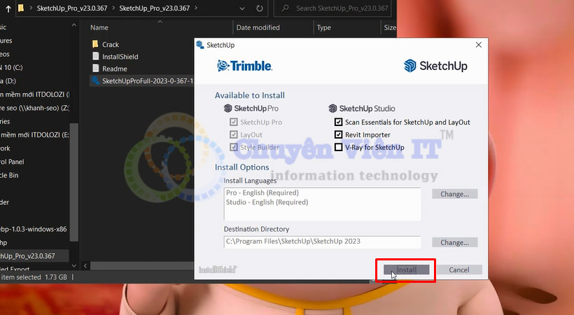 Tiến hành chọn Install sketchup 2023.