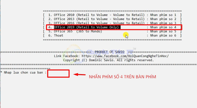 Nhấn phím số 4 trên bàn phím