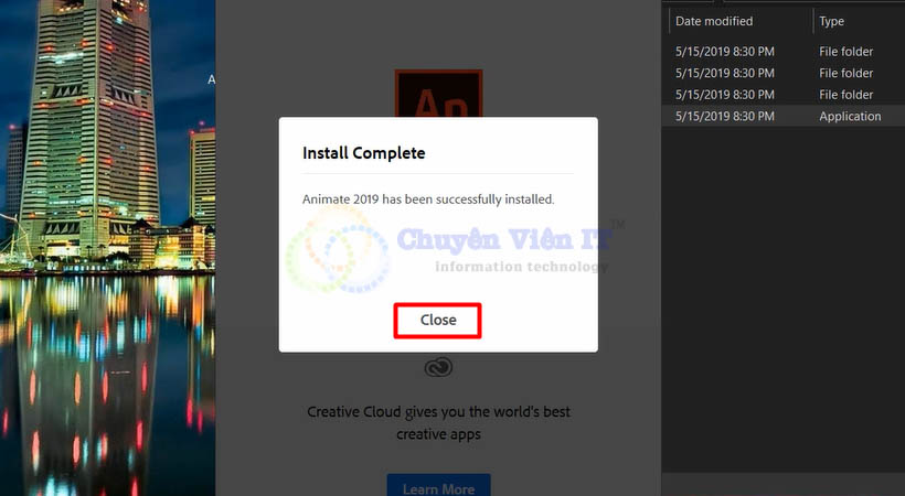 Chọn Close