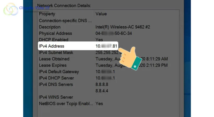 Địa chỉ IP riêng của bạn được hiển thị tại IPv4 Address.