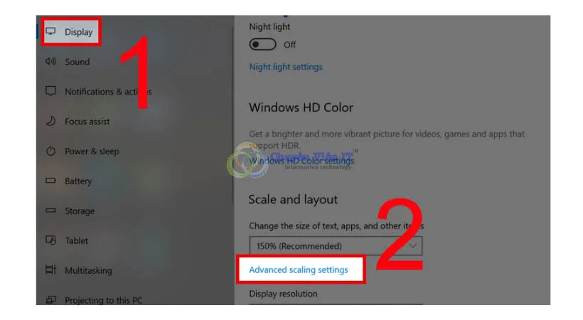 Chọn Advanced display setting