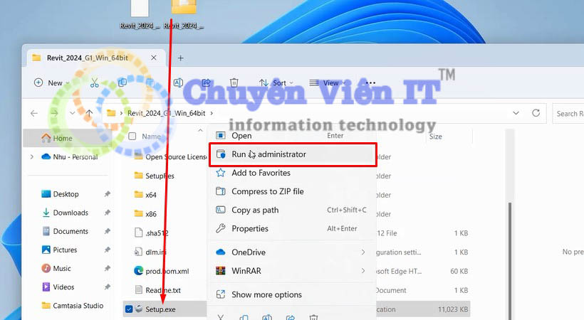 Mở file download revit 2024 vừa giải nén để khởi chạy file set up