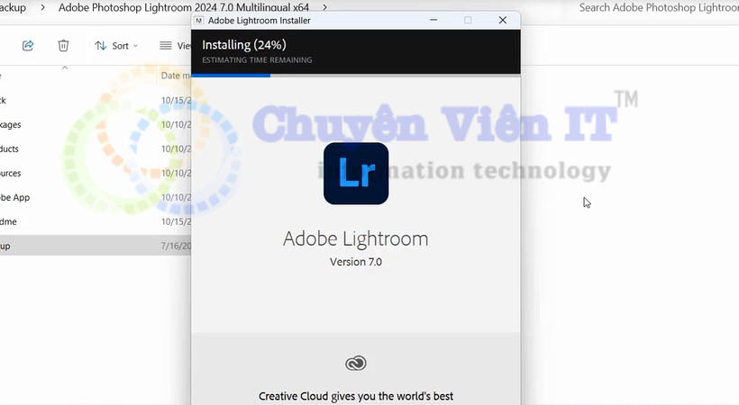 Đợi cài đặt file lightroom 2024 về máy