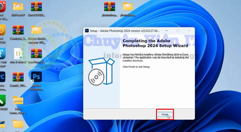 Đã tải xong chọn finish và chuyển sang giai đoạn kích hoạt file
