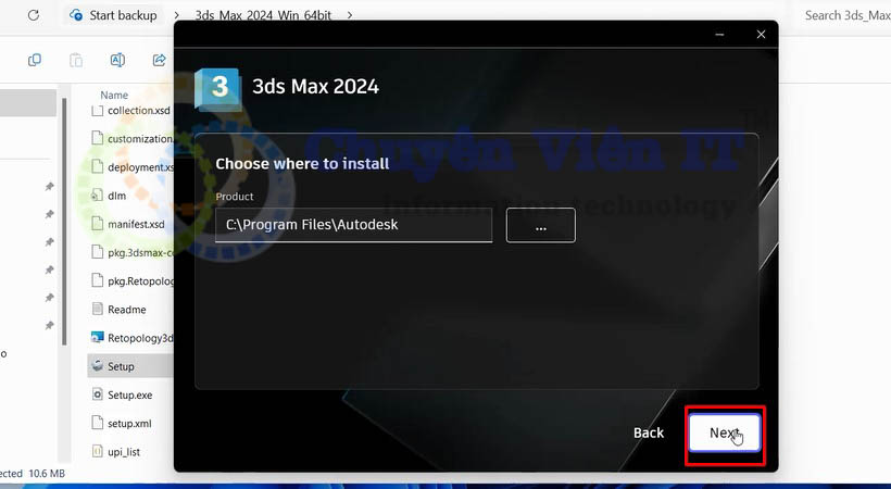Nhấn chọn next để tiếp tục download 3ds max 2024