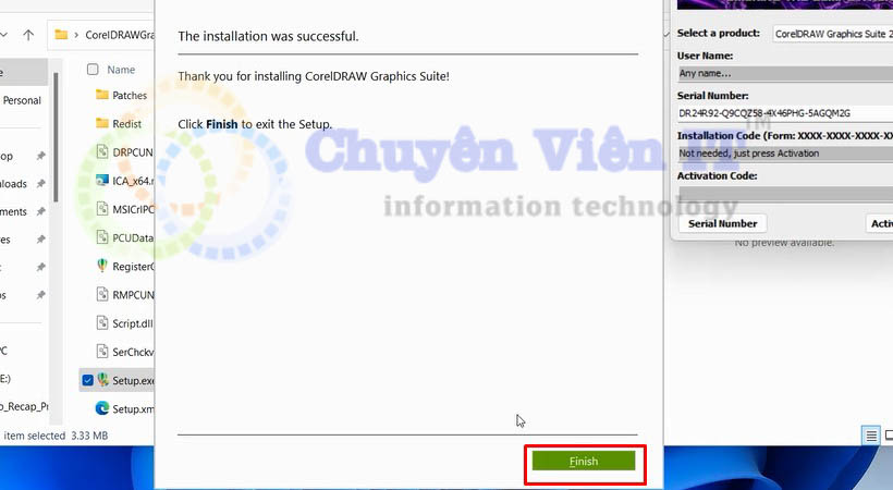 Chọn finish để kết thúc quá trình download coreldraw 2023