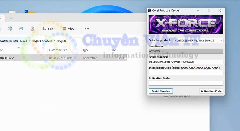 Bảng corel products keygen hiện ra