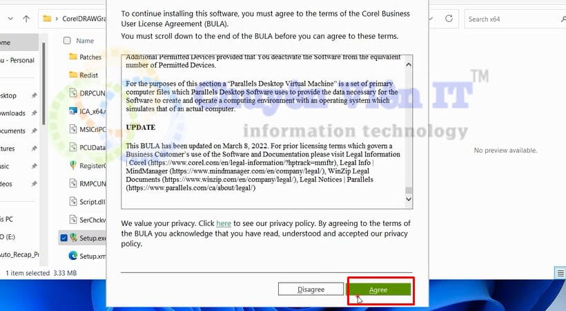 Chọn agree để tiếp tục download CorelDRAW Graphics Suite 2023