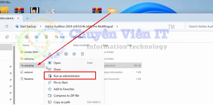 Mở file adobe audition 2024 vừa giải nén và khởi chạy