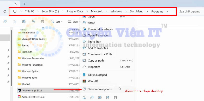 copy file adobe bridge 2024 vừa cài đặt ra desktop