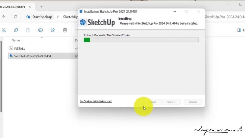 Đợi cài đặt phần mềm sketchup 2024